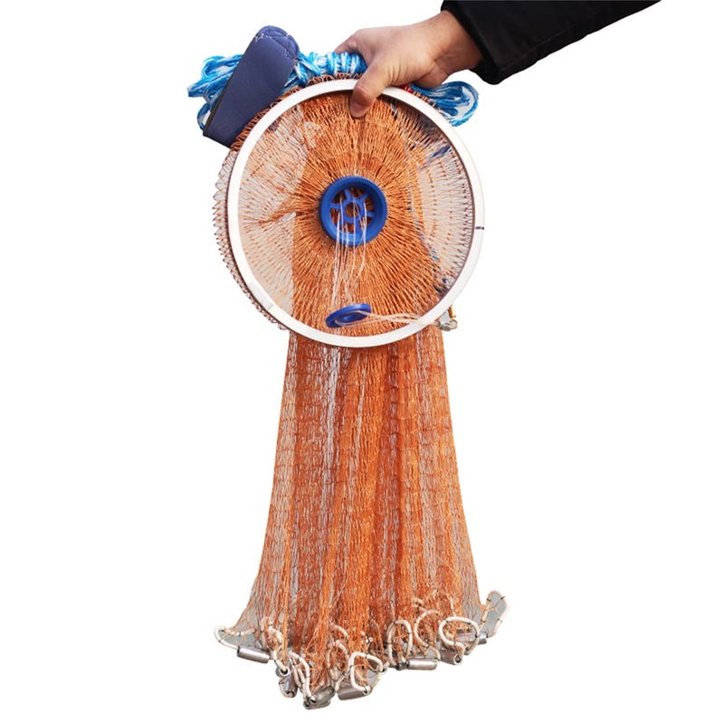 EASY BIG Cast Fishing Net with Aluminum Frame, 0.8 inch Mesh, 7.8-13.8 ft Diameter - Image 2